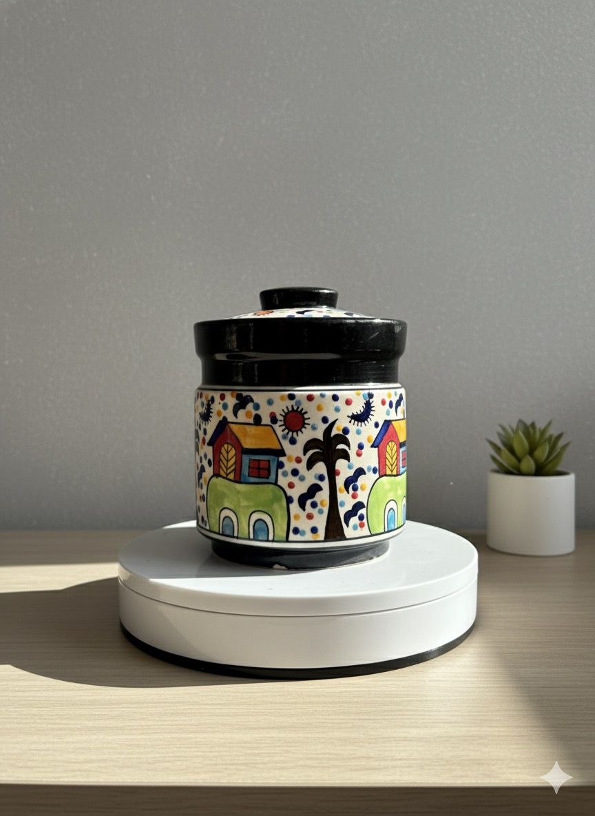 Happy Hut Hand Painted Jar