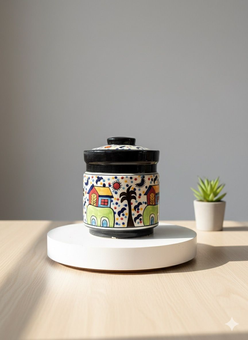 Happy Hut Hand Painted Jar