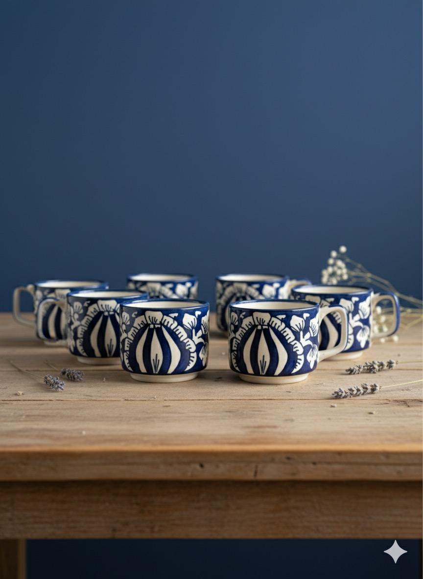 Blue Motif Tea Cup Set