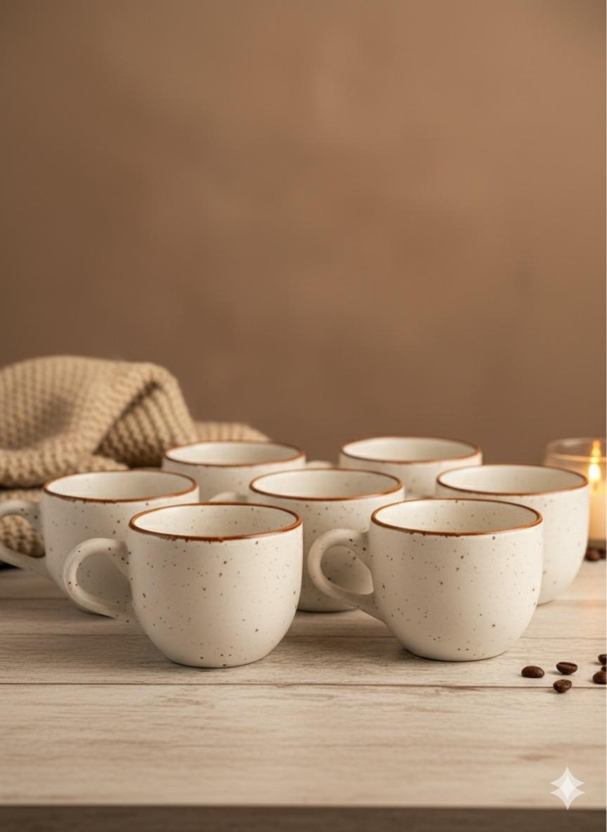 Cream Dotted Mug Set