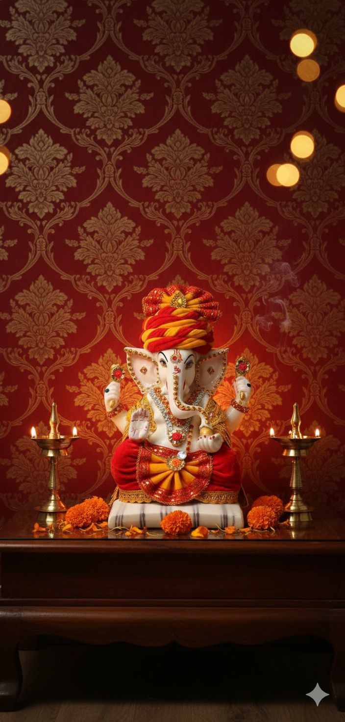 Red & Gold Marbled Ganesha
