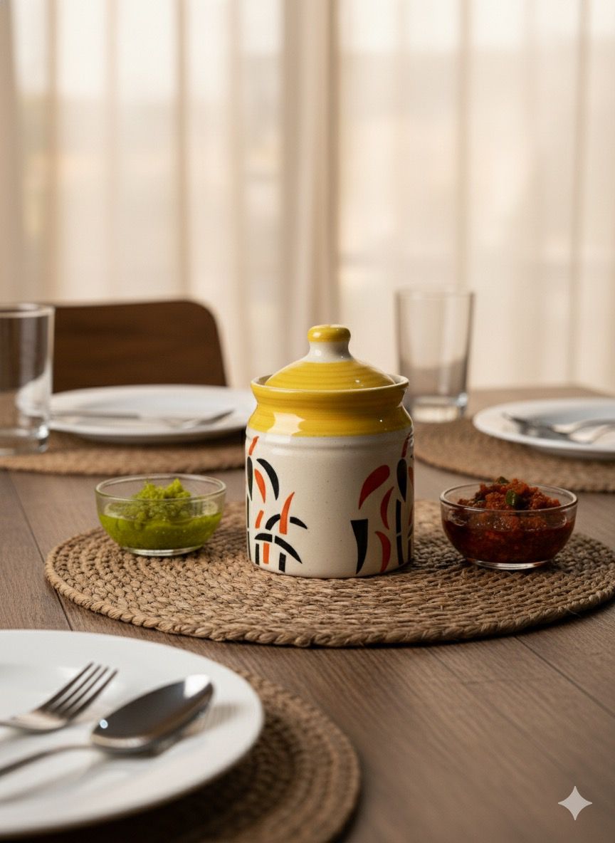 Ceramic Storage Jar 200ml - Yellow Botanical