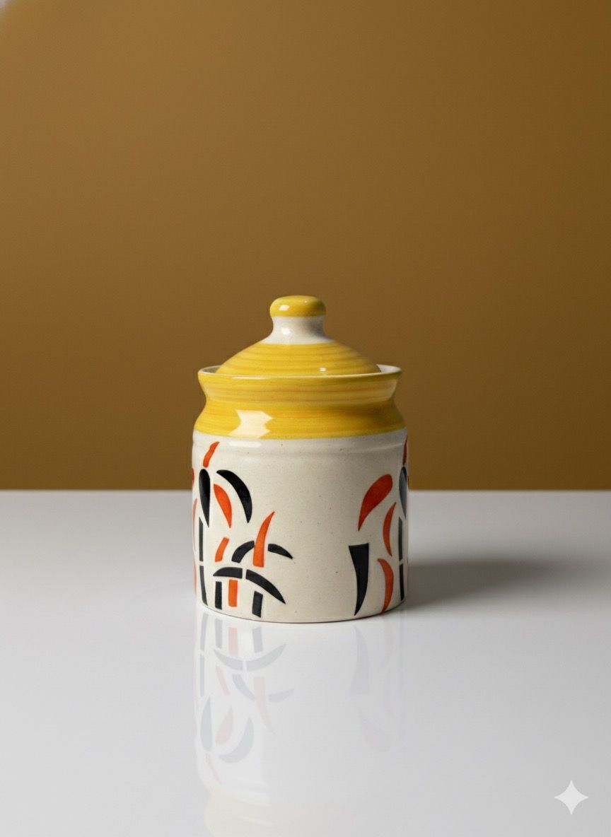 Ceramic Storage Jar 200ml - Yellow Botanical